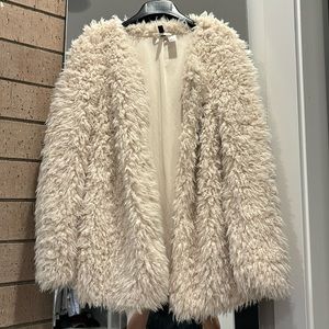H&M faux shearling teddy coat in cream/ivory